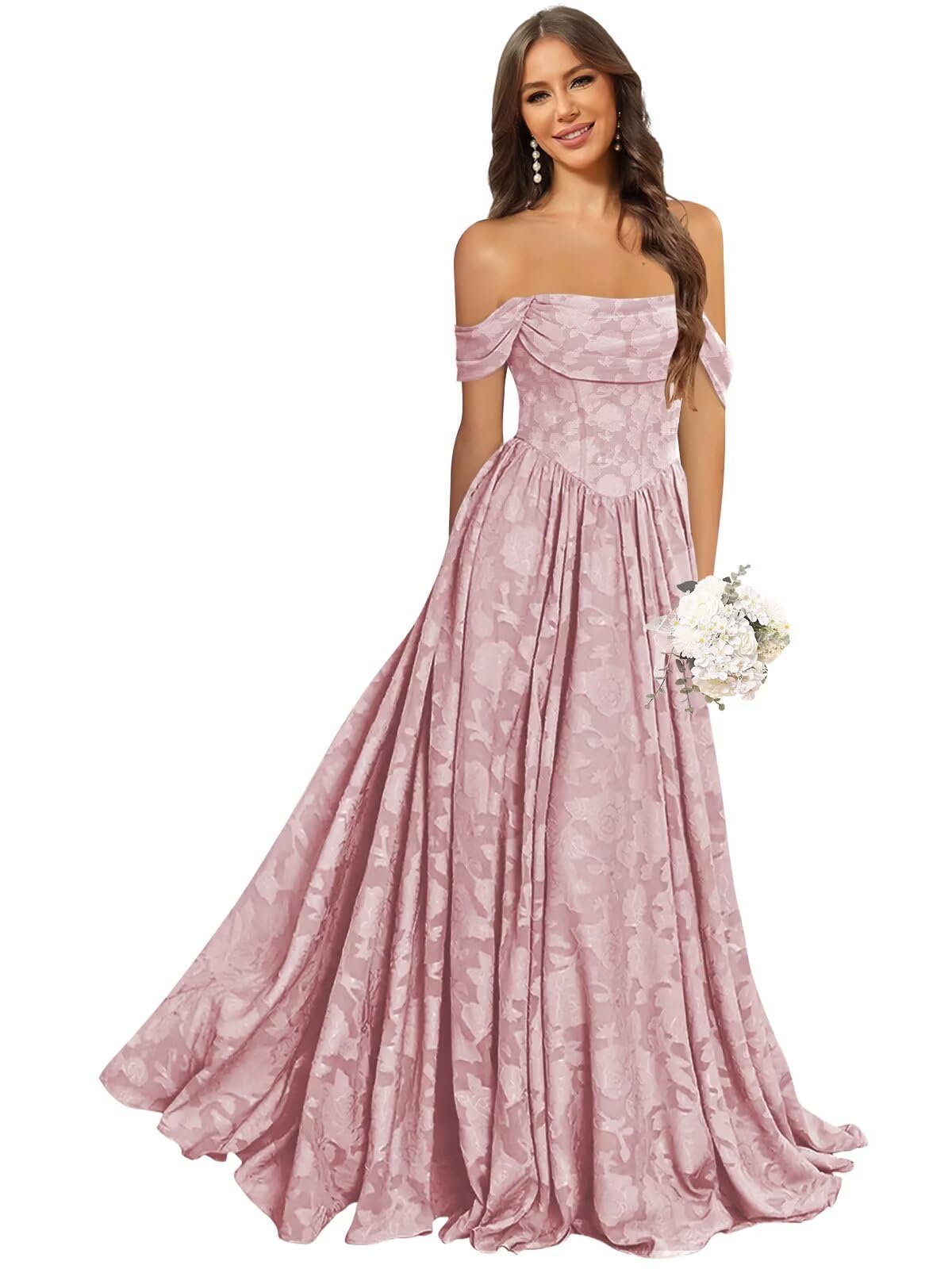 Jacquard Chiffon Bridesmaid Dresses Long Off The Shoulder Formal Evening Dress for Women