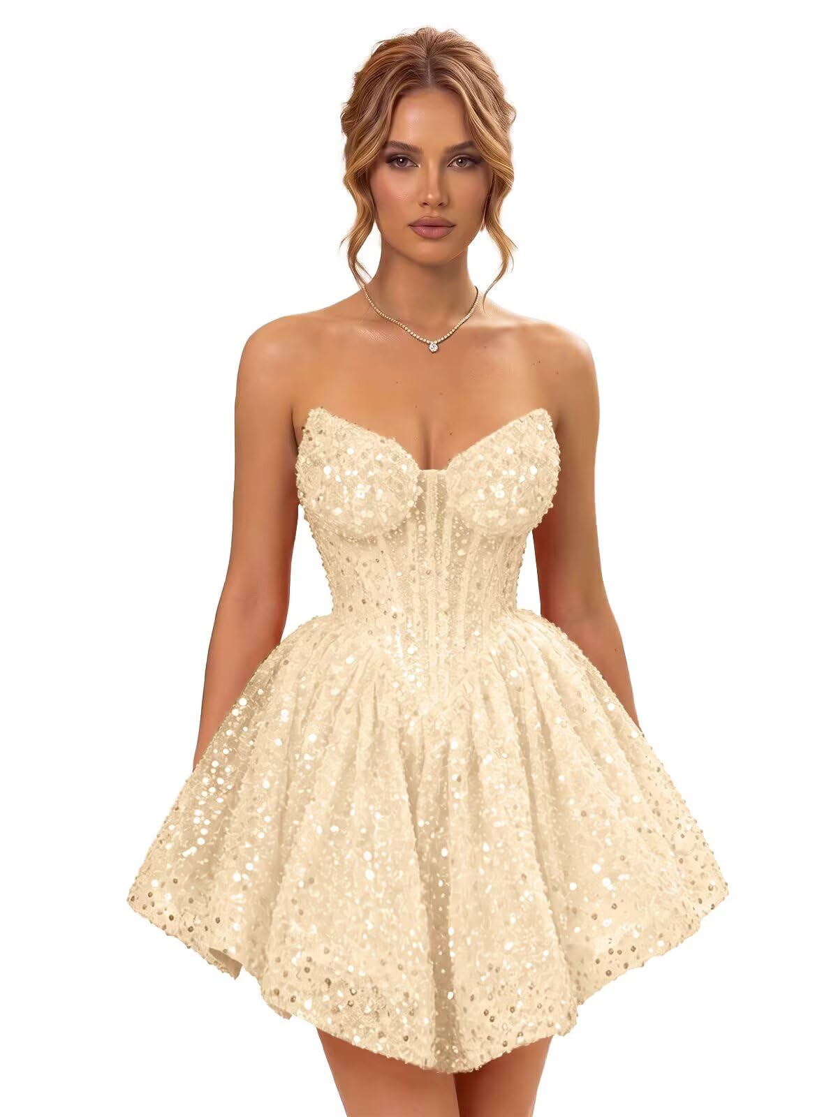 Strapless Sequin Homecoming Dresses for Teens 2026 Sparkly A-line Short Prom Dress Corset Cocktail Party Gowns