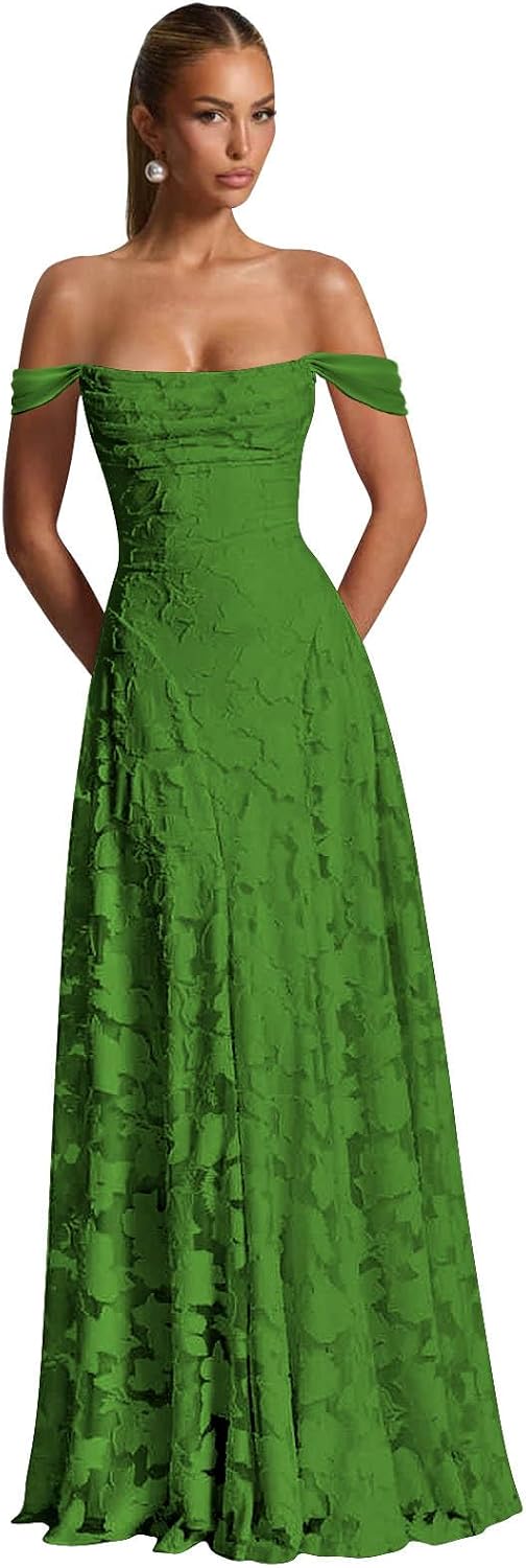 Off The Shoulder Floral Bridesmaid Dresses Long Lace Appliques Formal Gown A Line Wedding Guest Dress