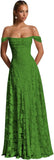 Off The Shoulder Floral Bridesmaid Dresses Long Lace Appliques Formal Gown A Line Wedding Guest Dress