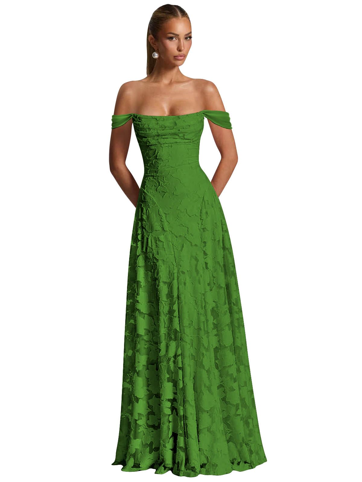 Off The Shoulder Floral Bridesmaid Dresses Long Lace Appliques Formal Gown A Line Wedding Guest Dress