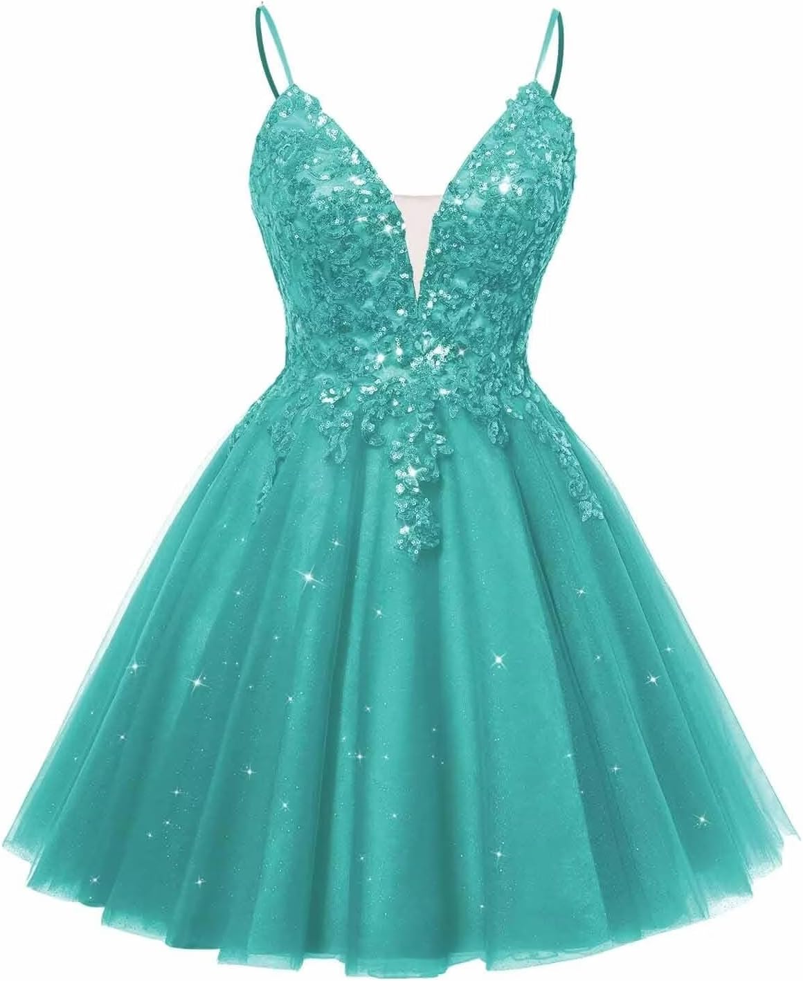 Spaghetti Straps Sequin Lace Appliques Short Homecoming Dresses for Teens Glitter Tulle Prom Party Dresses