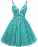 Spaghetti Straps Sequin Lace Appliques Short Homecoming Dresses for Teens Glitter Tulle Prom Party Dresses