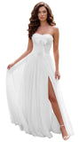 Strapless Chiffon Bow Prom Dresses 2026 Corset Chiffon Pleated A Line Formal Dress