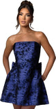 Jacquard Satin Homecoming Dress with Bow Elegant Strapless Mini Dress A Line Short Prom Dresses Party Gown