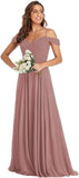 Off The Shoulder Chiffon Bridesmaid Dresses Long Spaghetti Straps A Line Formal Party Dress
