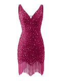 Kingbridal Gowns V Neck Sequin Homecoming Dresses for Teens 2027 Sparkly Tight Short Prom Cocktail Party Gowns with Tassels