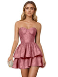 Jacquard Satin Homecoming Dresses 2026 Tiered Layed Aline Strapless Formal Cocktail Party Gown