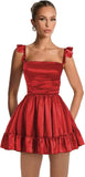 Satin Homecoming Dresses for Teens 2027 A-line Ruched Square Neck Short Prom Formal Cocktail Gowns with Pockets