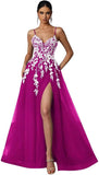 Tulle Prom Dresses 2027 Puffy Ball Gown for Women Formal V Neck Lace Appliques Evening Gown with Slit Long Homecoming Dress