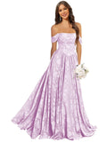 Jacquard Chiffon Bridesmaid Dresses Long Off The Shoulder Formal Evening Dress for Women