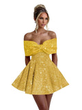 Sparkly Sequins Homecoming Dresses for Teens with Bow 2027 Strapless Short Prom Dress Cocktail Gown