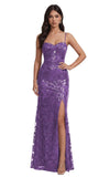 Mermaid Sequin Lace Prom Dresses Long for Women 2026 Spaghetti Straps Corset Formal Evening Party Gown with Slit