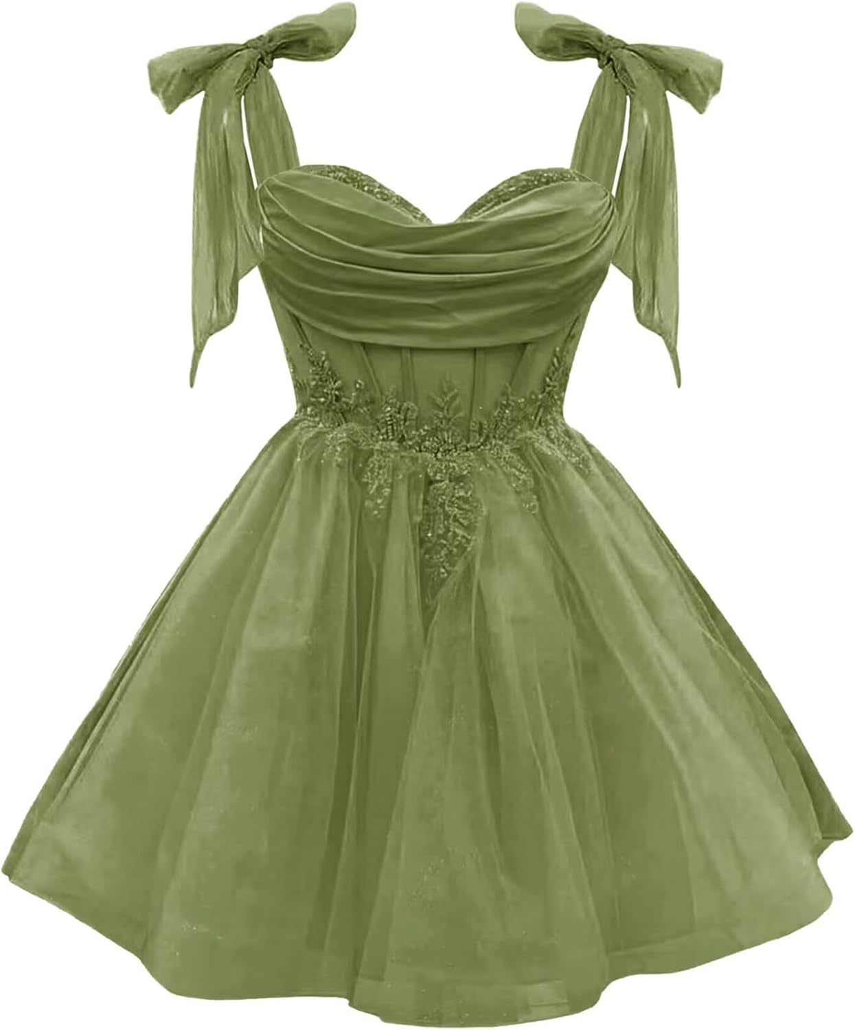 Tulle Short Homecoming Dress for Teens Sparkly Lace DAMA Dresses for Quinceanera Spaghetti Straps Bow Prom Gown