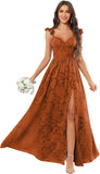 Chiffon Floral Bridesmaid Dresses with Slit Sleeveless Corset Ruffle A Line Long Formal Evening Gowns