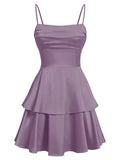 Tiered Satin Homecoming Dresses for Teens Short A Line Tight Spaghetti Strap Formal Cocktail Party Gown 2026