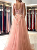 Appliques Tulle Lace Prom Dresses with Slit Spaghetti Straps Formal Evening Dress Sweetheart Ball Gowns