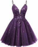 Spaghetti Straps Sequin Lace Appliques Short Homecoming Dresses for Teens Glitter Tulle Prom Party Dresses