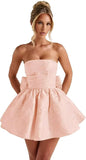 Strapless Satin Homecoming Dresses for Teens 2027 Jacquard A-line Short Prom Cocktail Gowns with Bow
