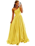One Shoulder Sequin Prom Dresses for Women 2027 Sparkly Long A-Line Formal Evening Party Ball Gowns with Pockets