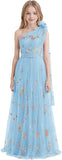 One Shoulder Long Tulle Junior Bridesmaid Dresses for Wedding Flower Girl Dress Formal Prom Gown