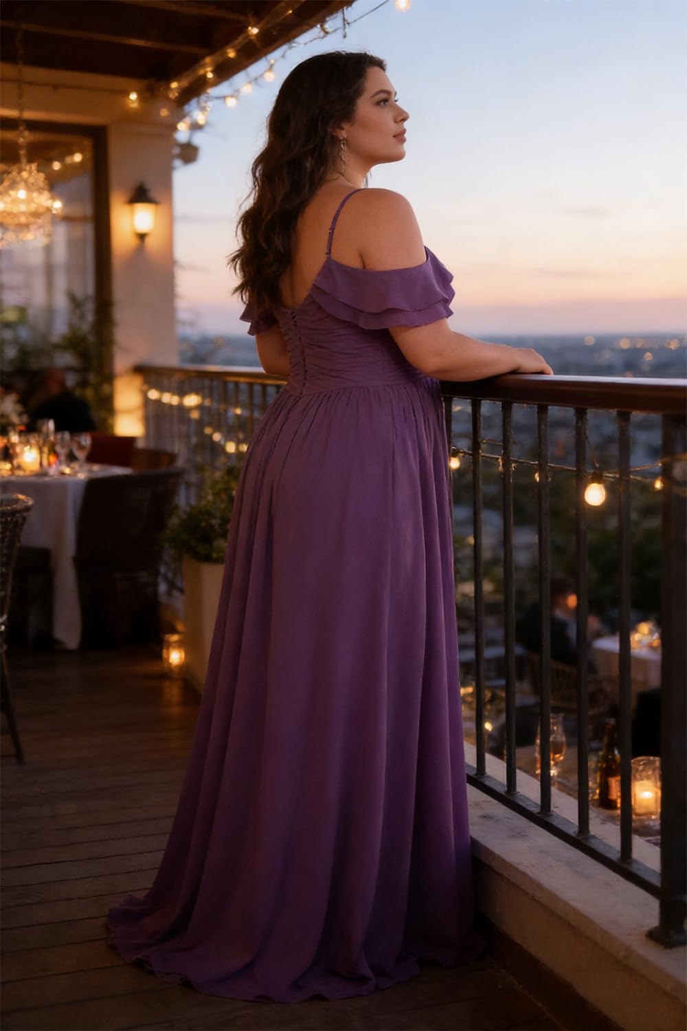 Women's Long Chiffon Bridesmaid Dresses Ruffle V Neck Formal Evening Prom Gown Spaghetti Strap Maxi Wedding Guest Dress
