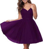 Short Homecoming Dresses Spaghetti Straps V Neck Glitter Tulle Ball Gown Short Prom Graduation Dress for Juniors
