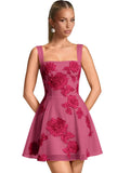Floral Tulle Homecoming Dresses Short Embroidery Lace A-Line Mini Formal Graduation Cocktail Gown