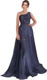 One Shoulder Sequin Prom Dress Long A-Line Tulle Formal Evening Gowns for Women 2027