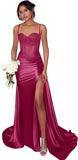 Lace Satin Prom Dresses for Women 2026 Long Mermaid Spaghetti Straps Corset Formal Evening Party Dress with Slit