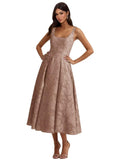 Floral Lace Bridesmaid Dresses for Women Tea Length A Line Pleated Wedding Guest Dress Formal Gown