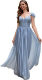 Cap Sleeve Bridesmaid Dresses for Women Long V Neck Ruffled Split Glittery Long Formal Evening Dress with Pocket