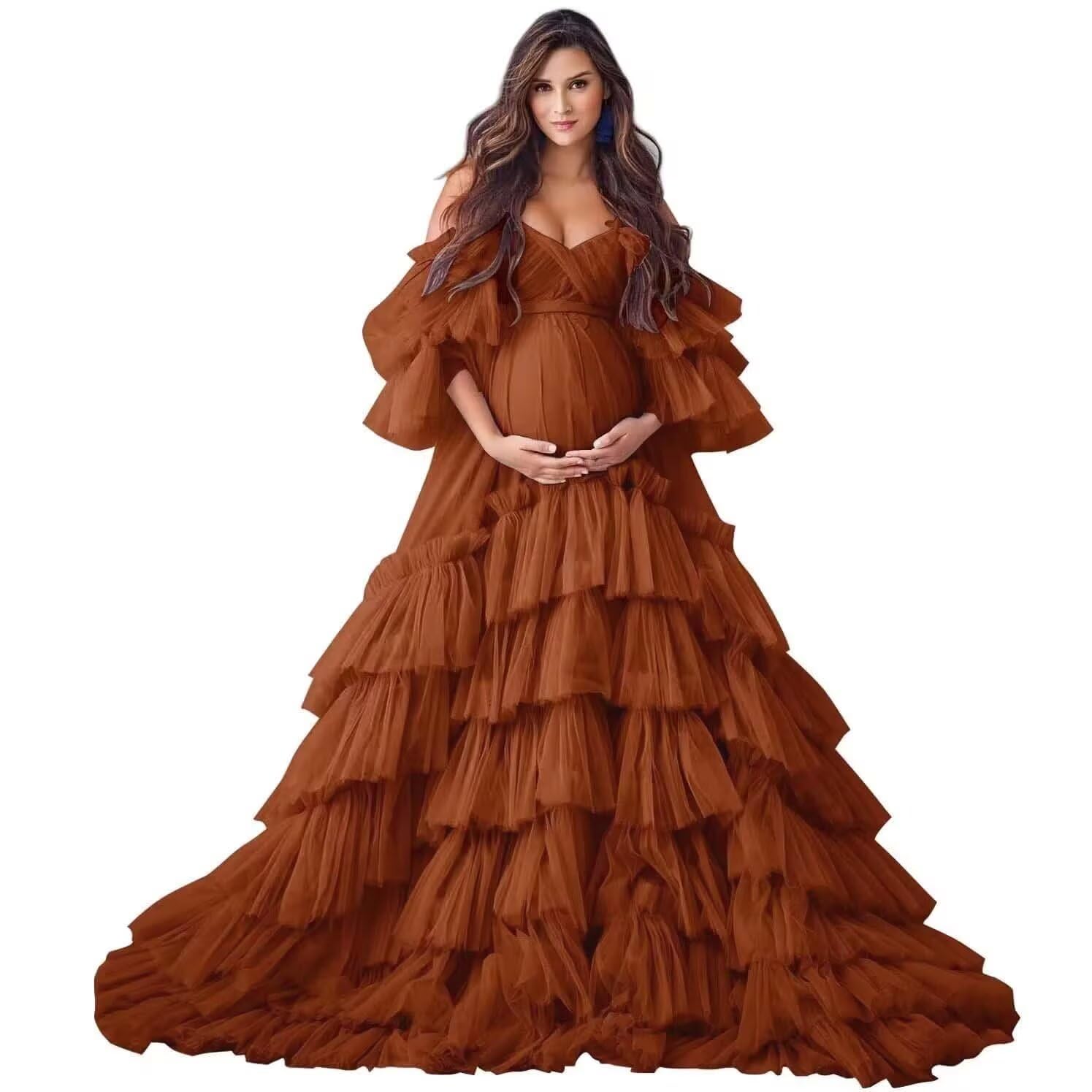 Puffy Tulle Robe Maternity Dress for Photoshoot Off Shoulder Bridal Lingerie Maternity Gowns for BabyShower