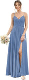 Vestidos de dama de honor largos con tirantes finos y bolsillos, plisados, formales, de noche, con abertura 