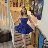 Satin Flower Bud Homecoming Dress Short Prom Dress Cowl Neck Pleated A Line Mini Cocktail Party Gown