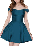 Satin Homecoming Dresses Short Wedding Dresses 2026 Off Shoulder Prom Dress with Pockets A Line Formal Party Gown