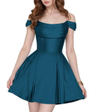 Satin Homecoming Dresses Short Wedding Dresses 2026 Off Shoulder Prom Dress with Pockets A Line Formal Party Gown