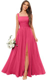 Kingbridal Chiffon A-line Bridesmaid Dresses for Women 2027 Long Square Neck Pleated Formal Evening Party Dress with Slit