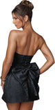 Jacquard Satin Homecoming Dress with Bow Elegant Strapless Mini Dress A Line Short Prom Dresses Party Gown
