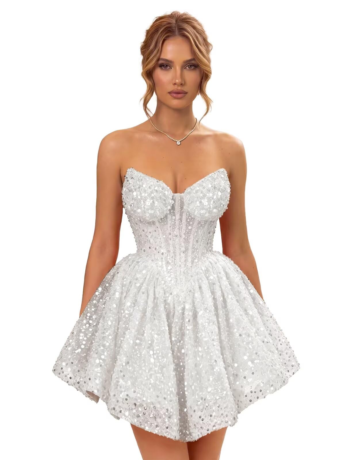 Strapless Sequin Homecoming Dresses for Teens 2026 Sparkly A-line Short Prom Dress Corset Cocktail Party Gowns