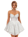 Strapless Sequin Homecoming Dresses for Teens 2026 Sparkly A-line Short Prom Dress Corset Cocktail Party Gowns