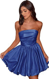 Short Satin A-Line Ruched Homecoming Dresses for Teens Strapless Ruched Mini Formal Cocktail Party Dress