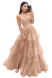 Strapless Tiered Tulle Prom Dresses for Women 2027 Long Sparkly A-Line Formal Evening Party Ball Gowns with Slit