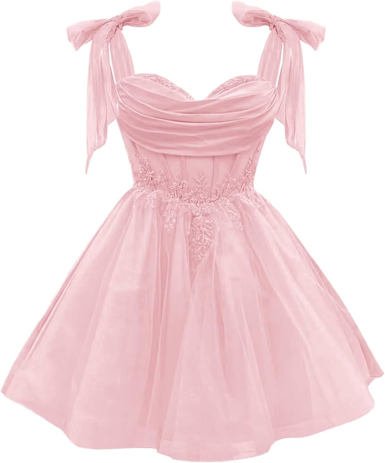 Tulle Short Homecoming Dress for Teens Sparkly Lace DAMA Dresses for Quinceanera Spaghetti Straps Bow Prom Gown