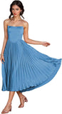 Women's Strapless Bridesmaid Dresses for Womens Tea Length Ruffle Satin Formal Prom Dress