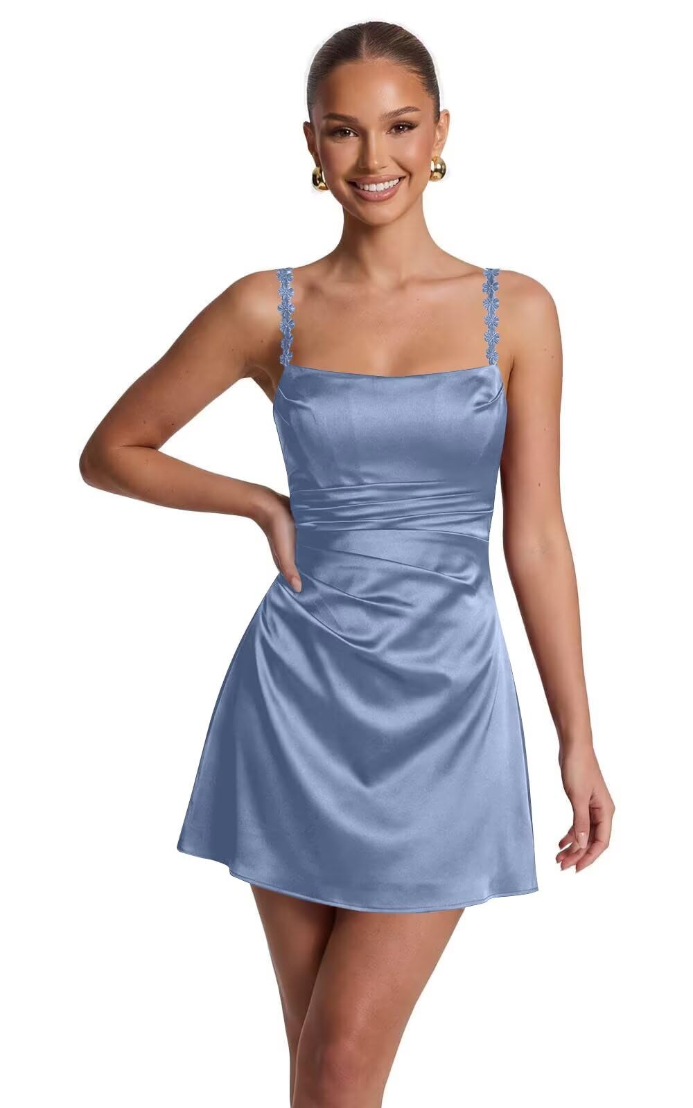 Satin Homecoming Dresses for Teens 2026 Spaghetti Straps Short Prom Dress A-line Pleated Cocktail Party Gowns