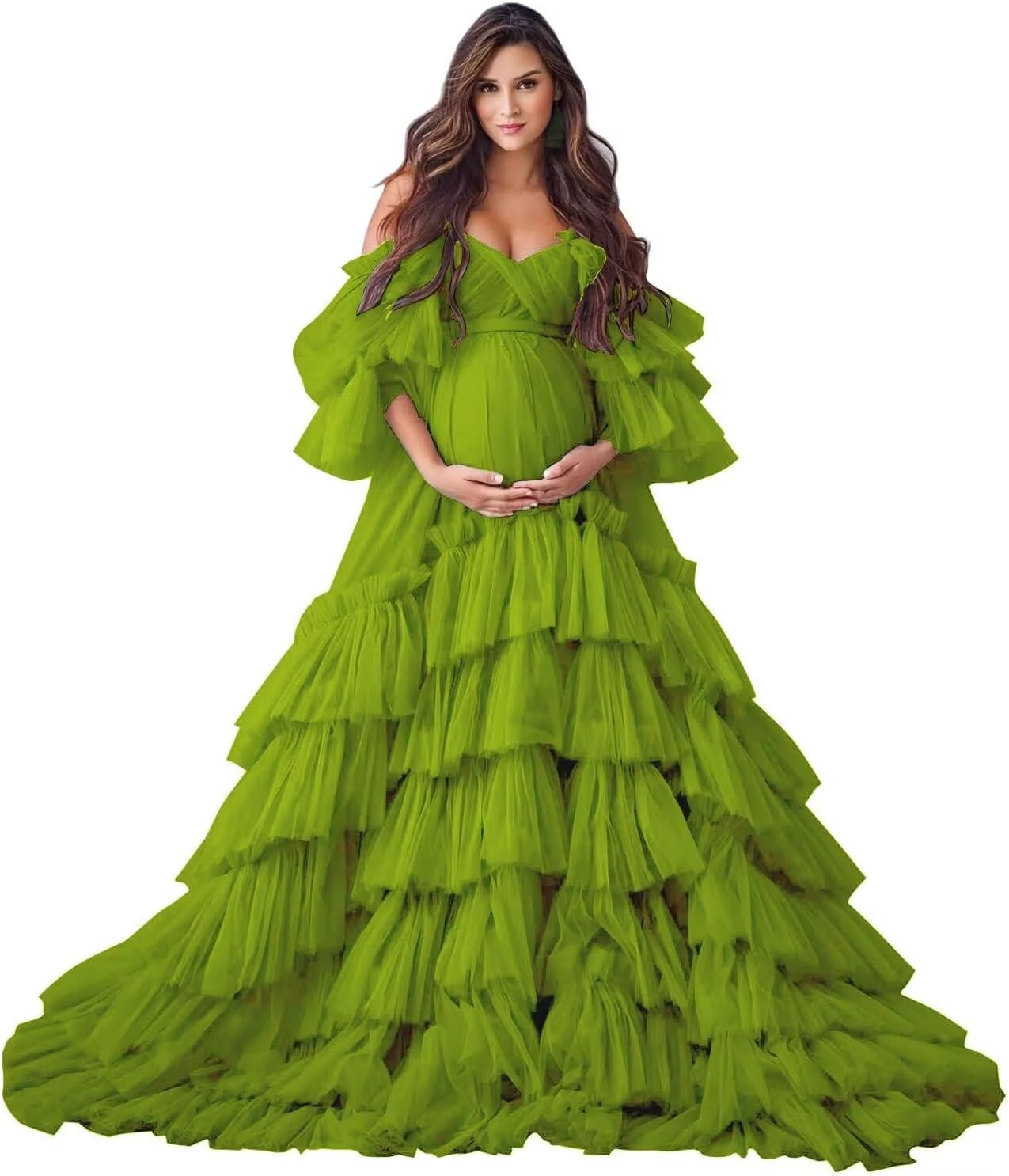 Puffy Tulle Robe Maternity Dress for Photoshoot Off Shoulder Bridal Lingerie Maternity Gowns for BabyShower