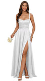 Jacquard Satin Prom Dresses with Slit Spaghetti Straps A Line Maxi Long Formal Dress