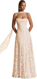 Floral Lace Bridesmaid Dresses for Women Long Spaghetti Straps Formal Evening Gowns with Scarf