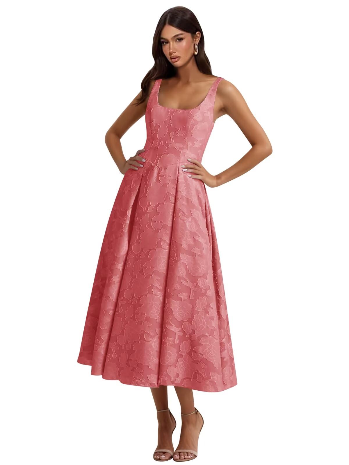 Floral Lace Bridesmaid Dresses for Women Tea Length A Line Pleated Wedding Guest Dress Formal Gown